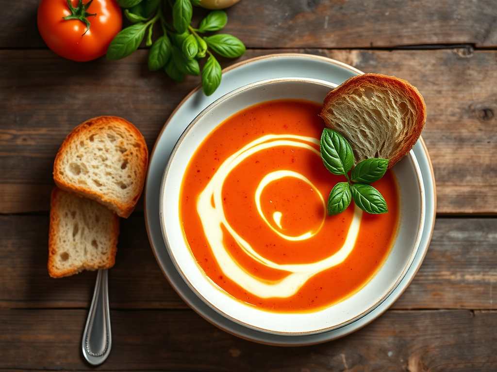 Томатный суп с укропом и сметаной