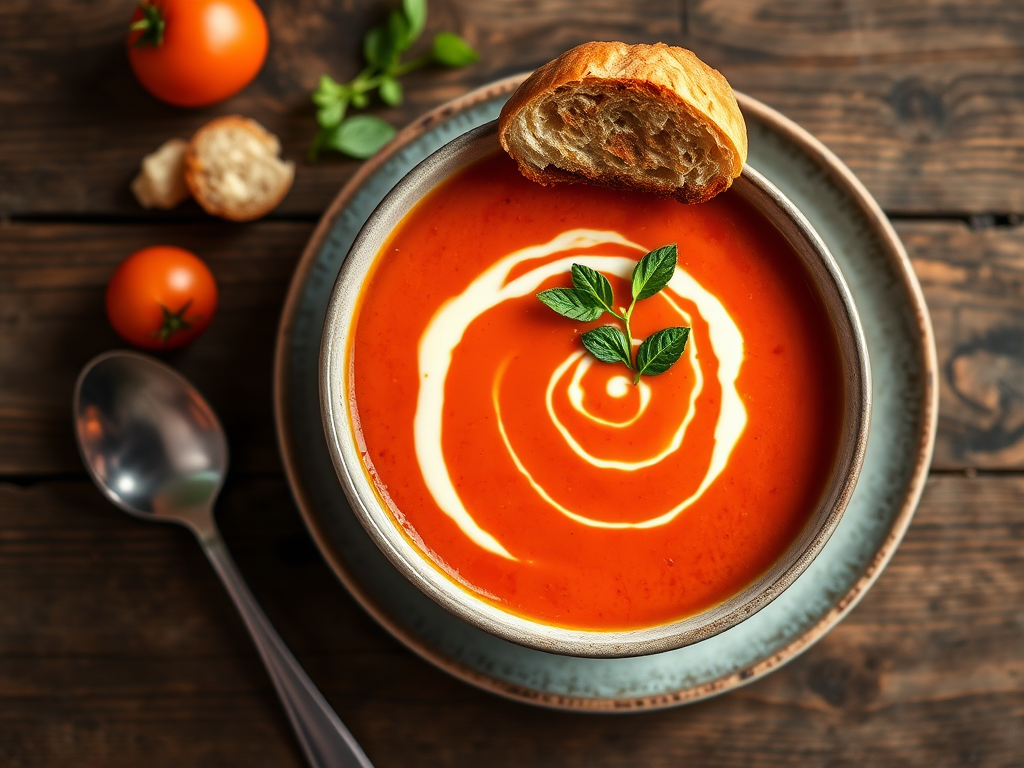 Томатный суп с чесноком и укропом