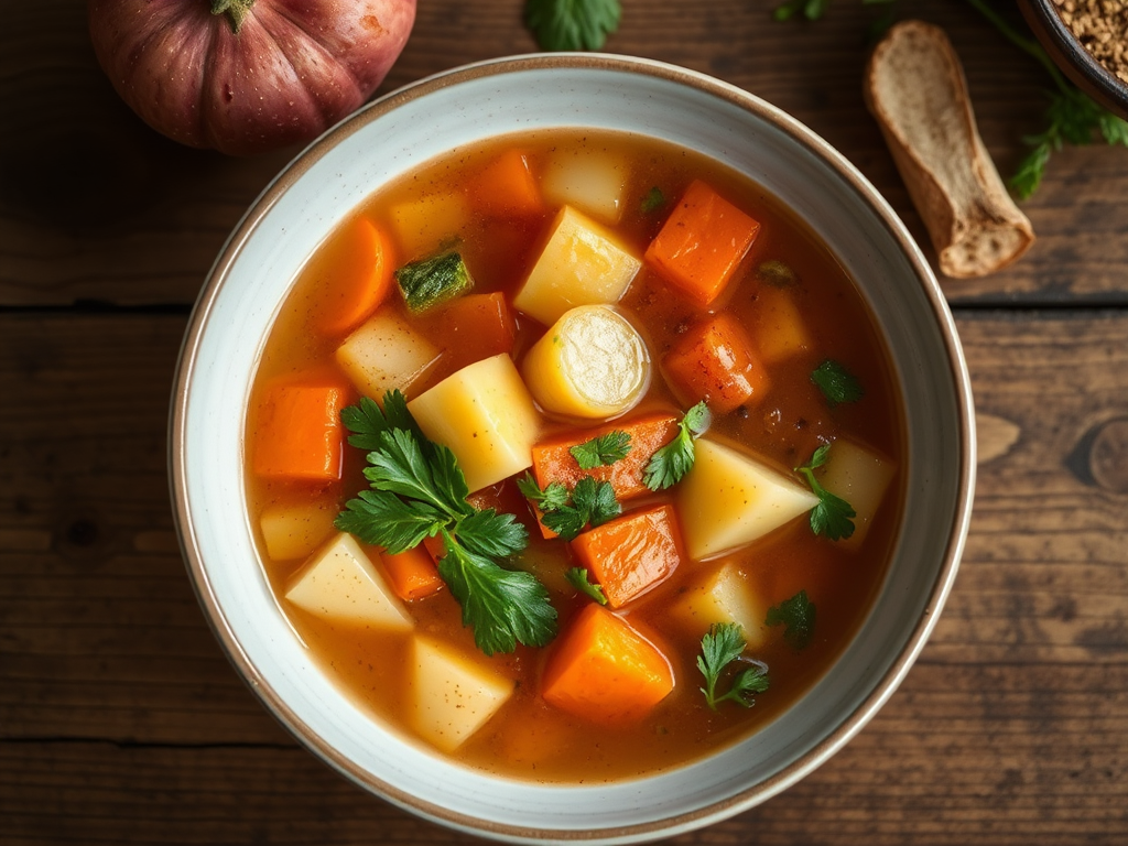 Овощной суп с чесноком и укропом