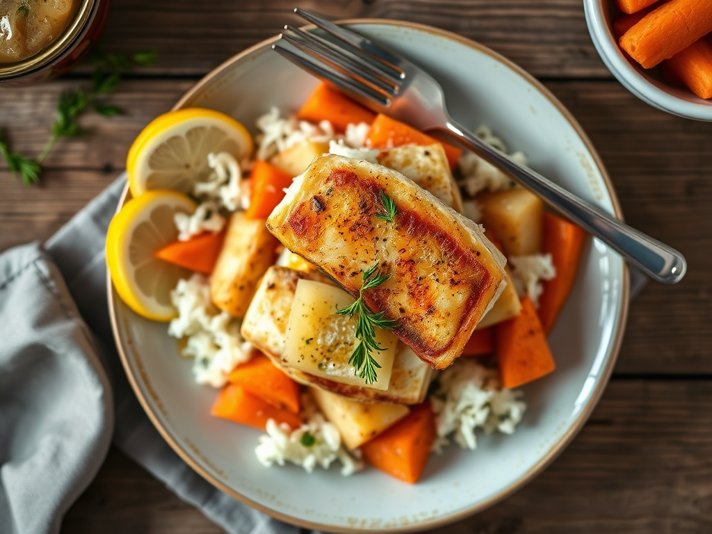 Рыба с картофелем из духовки и морковью