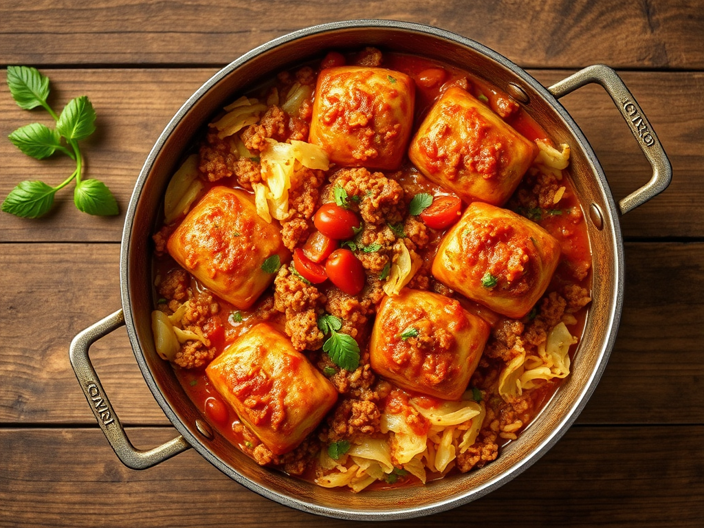 Ленивые голубцы с зеленью с куриным филе