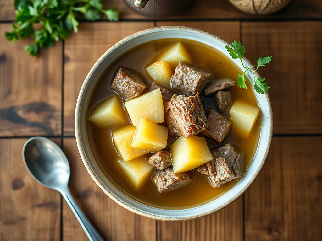 Тушёная картошка с зеленью с тушёной говядиной