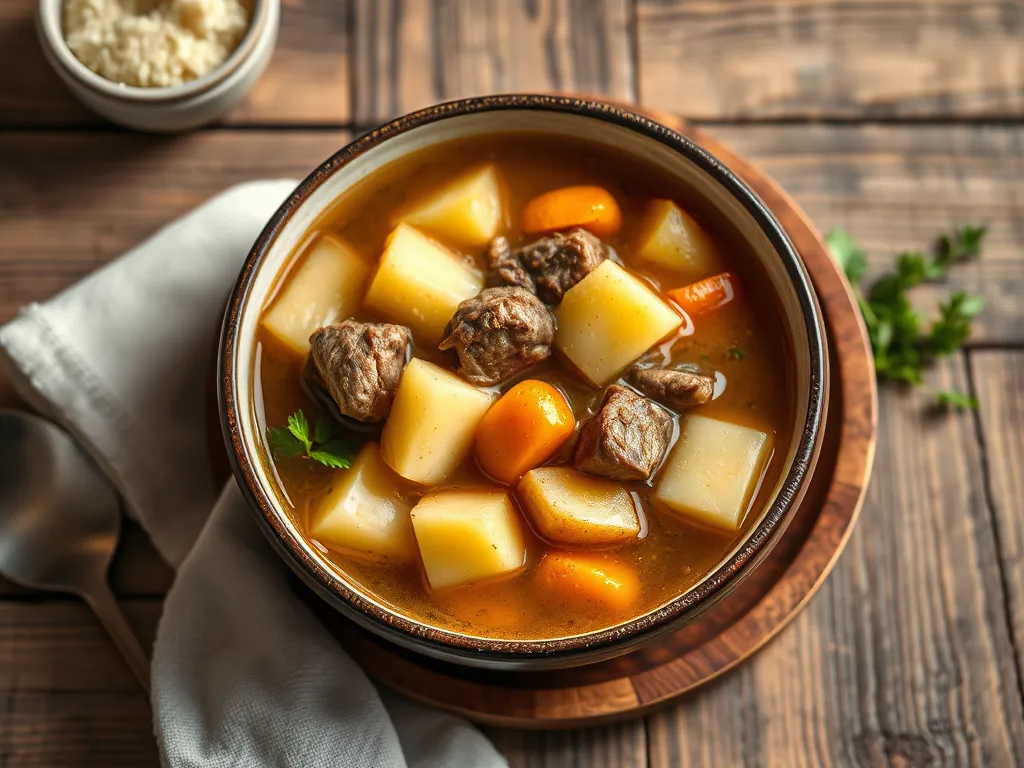 Тушёная картошка с зеленью с куриным бедром
